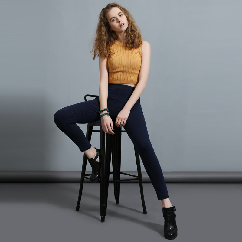 2020秋韩版修身显瘦口袋红线梭织牛仔裤女外穿铅笔裤子大码九分裤