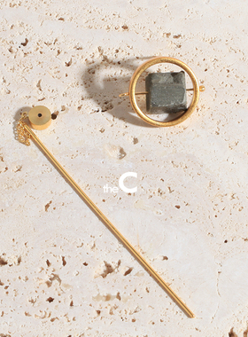 theC丑萌系列 黄铁矿925银镀18K金耳环