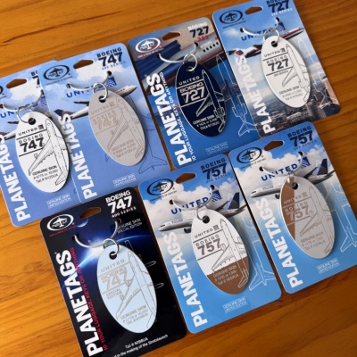 美国Planetags美联航UA波音727 747 757飞机蒙皮钥匙扣行李牌挂件