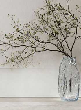 OOOOH侘寂风落地大花瓶厚重纹理玻璃吊钟马醉木水培花器家居摆件