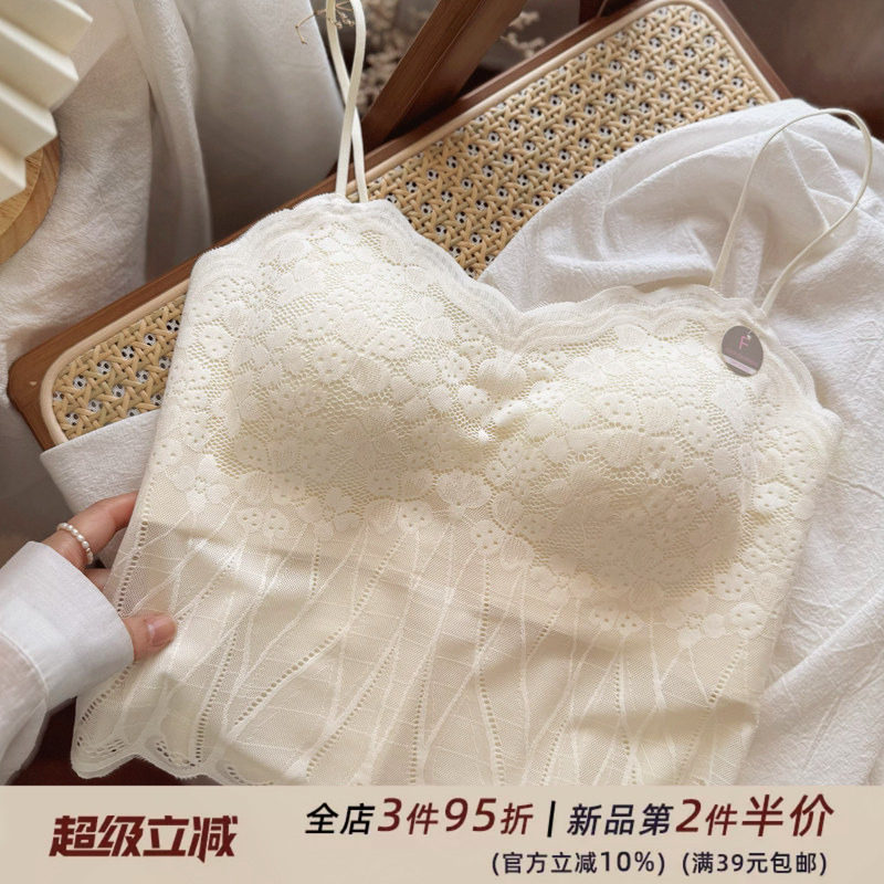 法式蕾丝性感吊带背心美背抹胸式打底内衣女无钢圈文胸内搭有胸垫图片