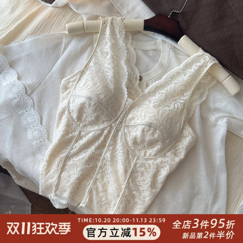 早秋新品法式蕾丝美背吊带背心性感显瘦鱼骨内衣自带胸垫免穿文胸