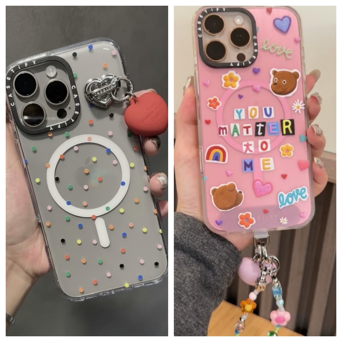 【夏日精选-透明冰晶磁吸】小熊彩色波点高级感潮牌适用于iphone16promax苹果15Pro/14/13/12强磁吸手机壳