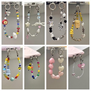 【新品-双耳扣环手机链】case大四角手机壳链条手提挂件网红挂饰