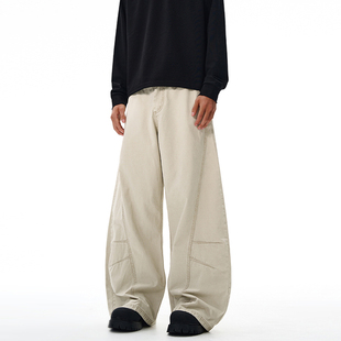 春秋牛仔裤男士超帅美式弯刀裤高腰显瘦直筒宽松垂坠感拖地阔腿裤