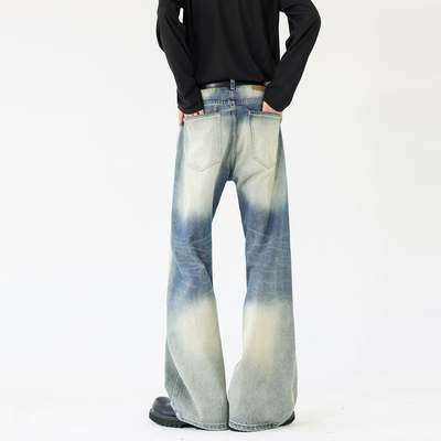 重磅水洗牛仔裤高腰显瘦喇叭裤男