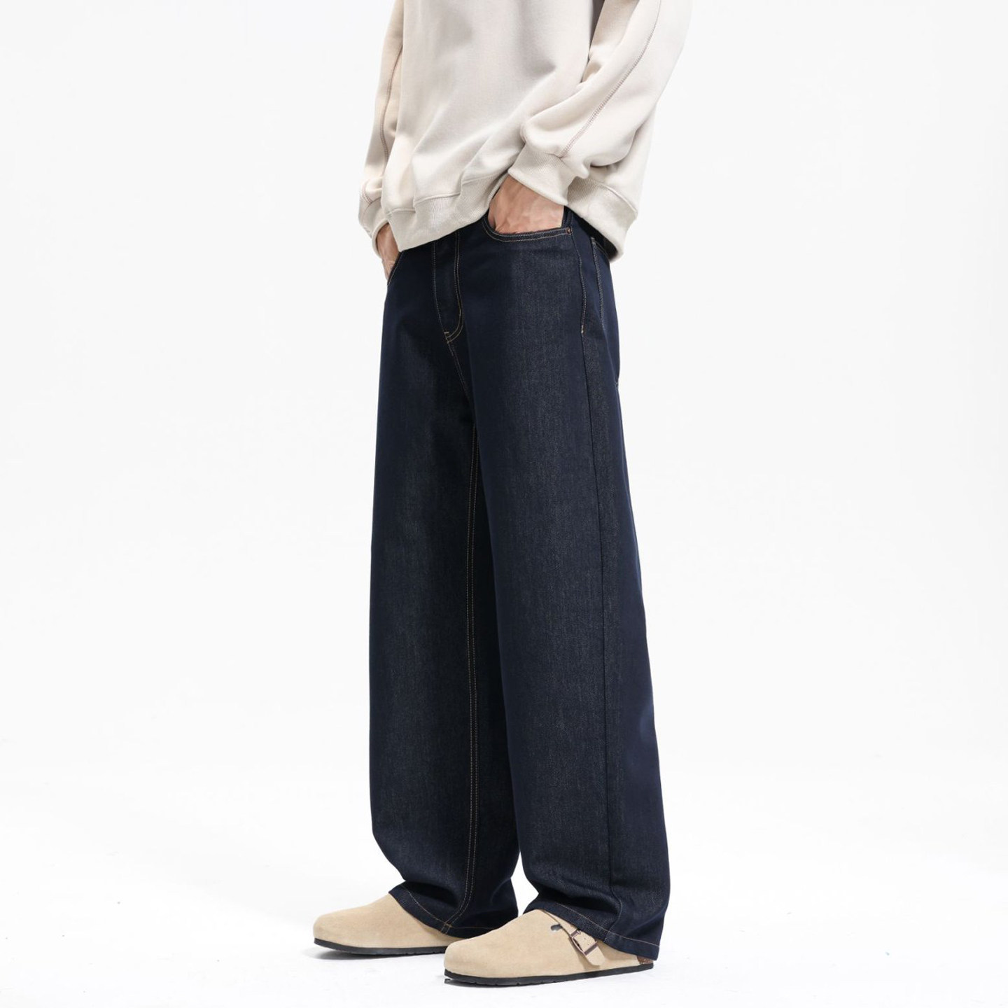 深蓝色原牛牛仔裤男春秋2026新款高腰垂感宽松显瘦窄版直筒阔腿裤,男装,牛仔裤,淘宝优惠券,粉丝福利购,淘宝优惠卷