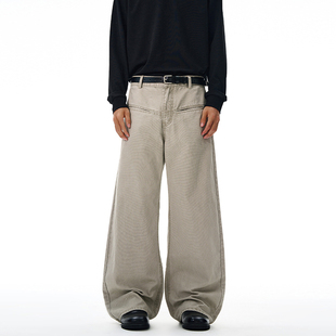 枯木浅灰色阔腿裤男士秋冬2026新款超帅弯刀裤宽松直筒休闲拖地裤