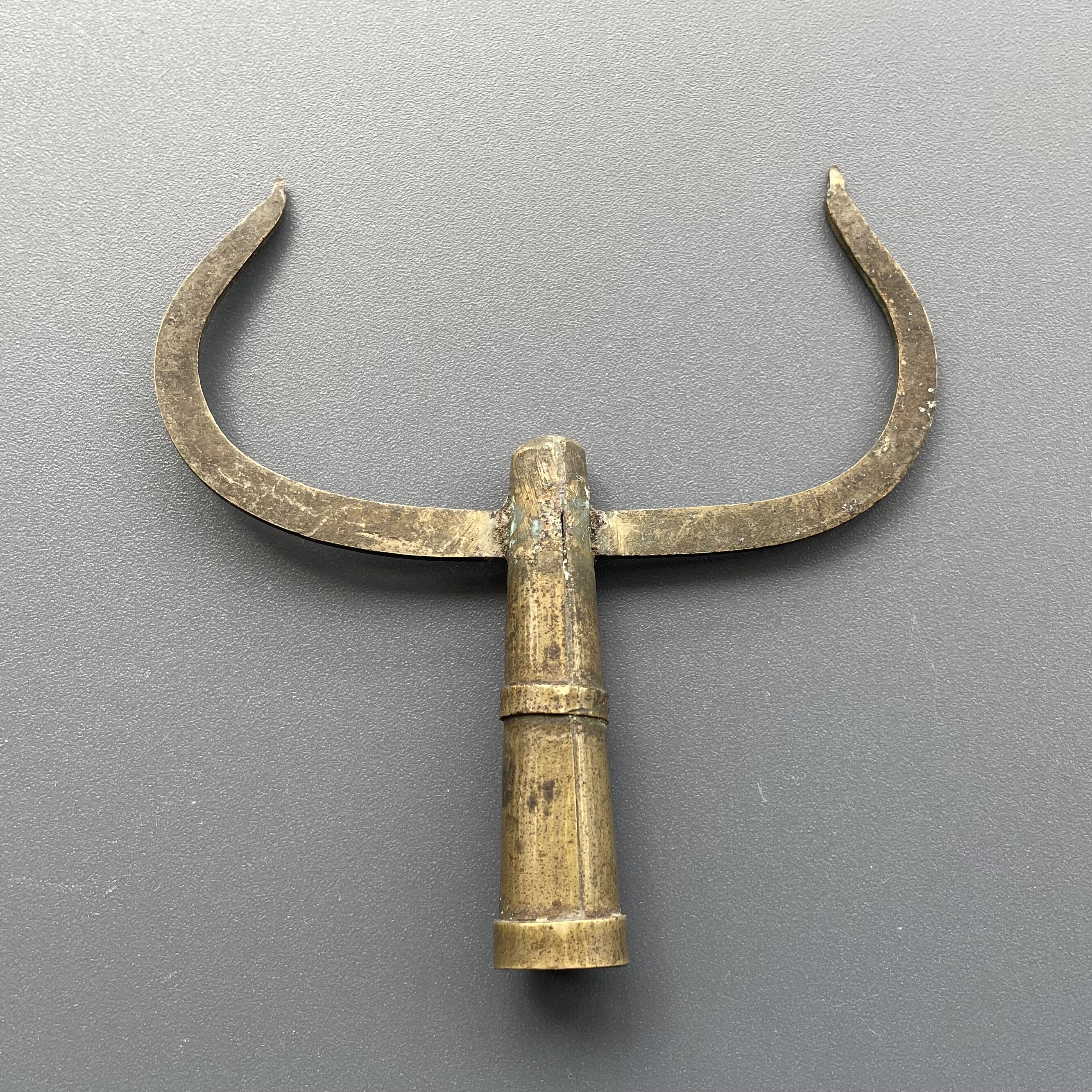 真品老物件清代民国黄铜叉画棒拨叉头老包浆文房用品收藏保真保老