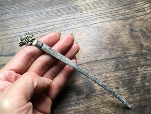 出土明代清早期苏工錾花银鎏金高福寿嵌碧玺发簪开门老首饰老银器