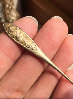 精美清代苏作带款花卉银鎏金单尖发簪簪子老银器首饰古玩杂项保真