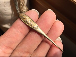 精美清代苏作带款花卉银鎏金单尖发簪簪子老银器首饰古玩杂项保真