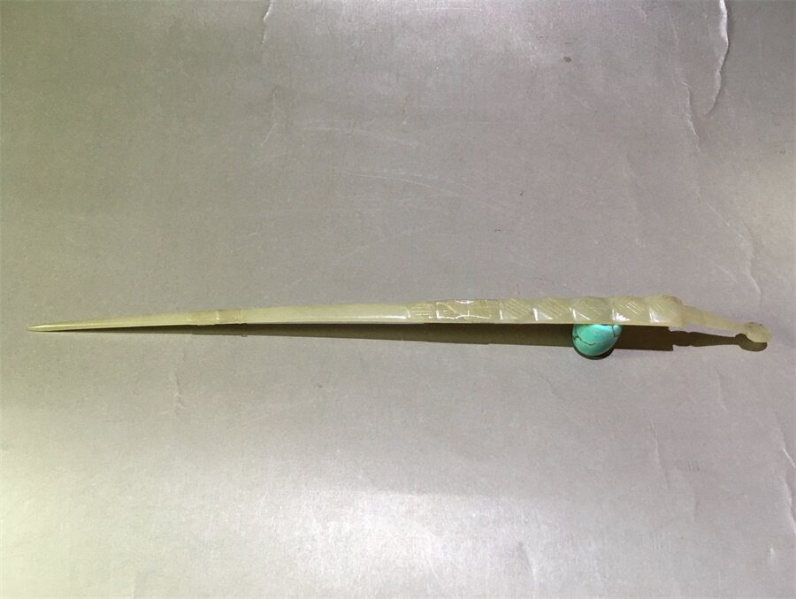 明清和田玉三级白带工超长发簪断裂工艺精湛老玉器首饰簪子保真老