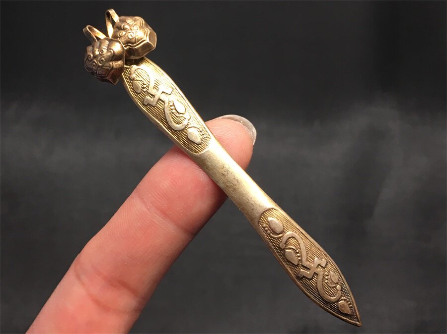 传世精美造型少见清代苏作公记款双如意头万字纹银鎏金发簪保真老