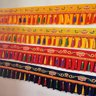 佛堂刺绣莲花佛堂桌裙裙围挡帘背景帘装饰供佛背景布挂帘横幅定制