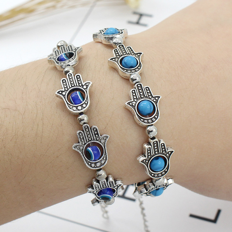 欧美法蒂玛之手掌手链波西米亚风文艺气质蓝眼睛时尚百搭手串手饰