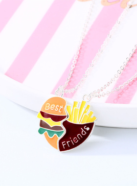 一对磁吸铁项链套装爱心汉堡薯条