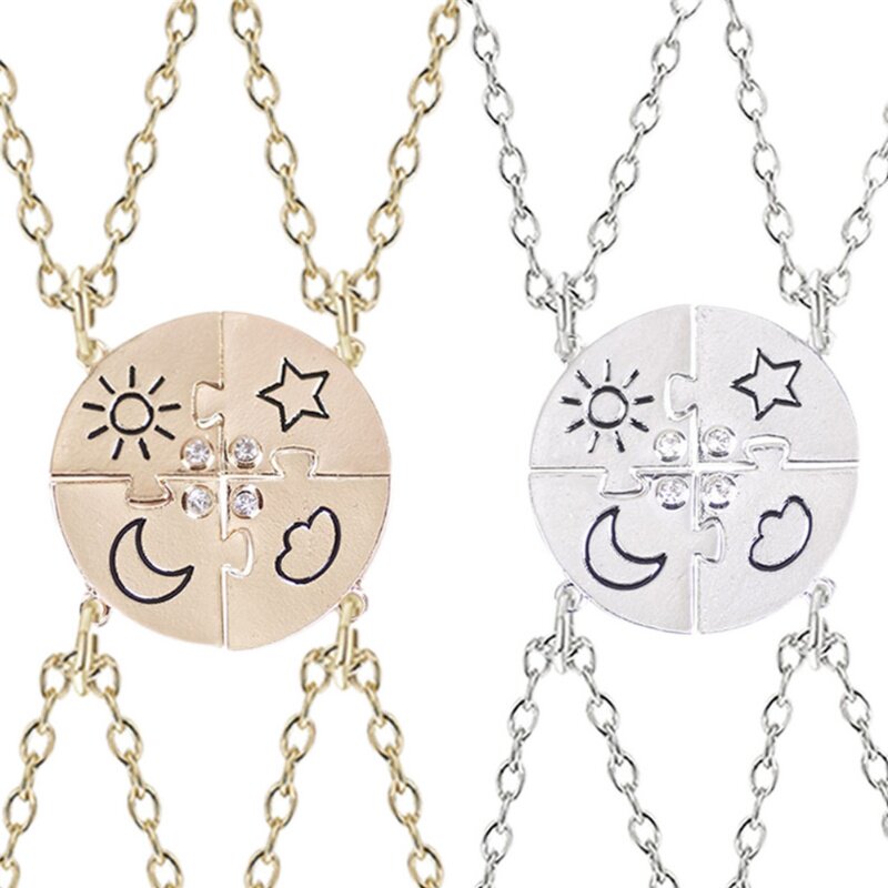 闺蜜项链四人拼接合金镶钻吊坠