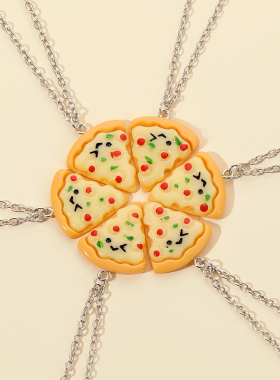 六人拼接项链日韩可爱小披萨拼图