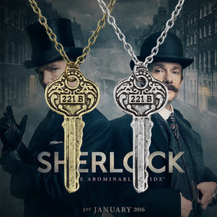 夏洛克福尔摩斯同款魔法钥匙项链合金吊坠男贝克街221B古铜一对