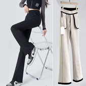 冬季 弹力高腰显瘦喇叭拖地裤 特厚羊羔绒微喇裤 外穿加厚保暖小黑裤