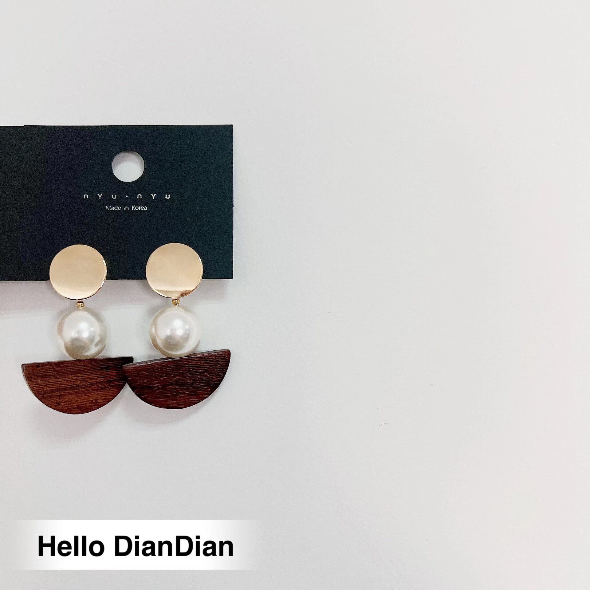 Hello DianDian 韩国小众设计师海边渡假木质半圆特别的ins耳环