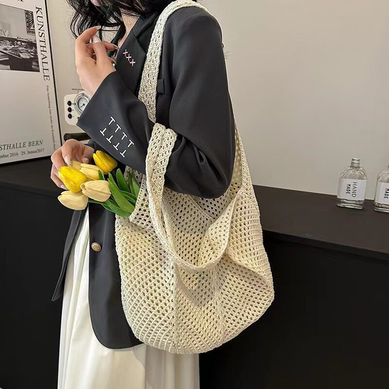新款夏季流行编织女包手提编织袋时尚洋气单肩网兜包海边旅行