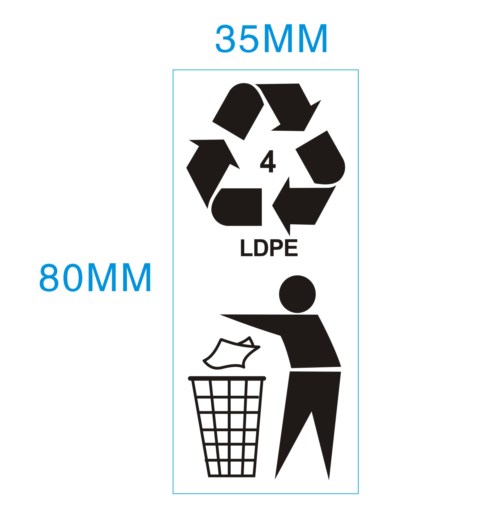现货大号 透明出口用4LDPE环保循环标贴 回收标志贴 150个/30元