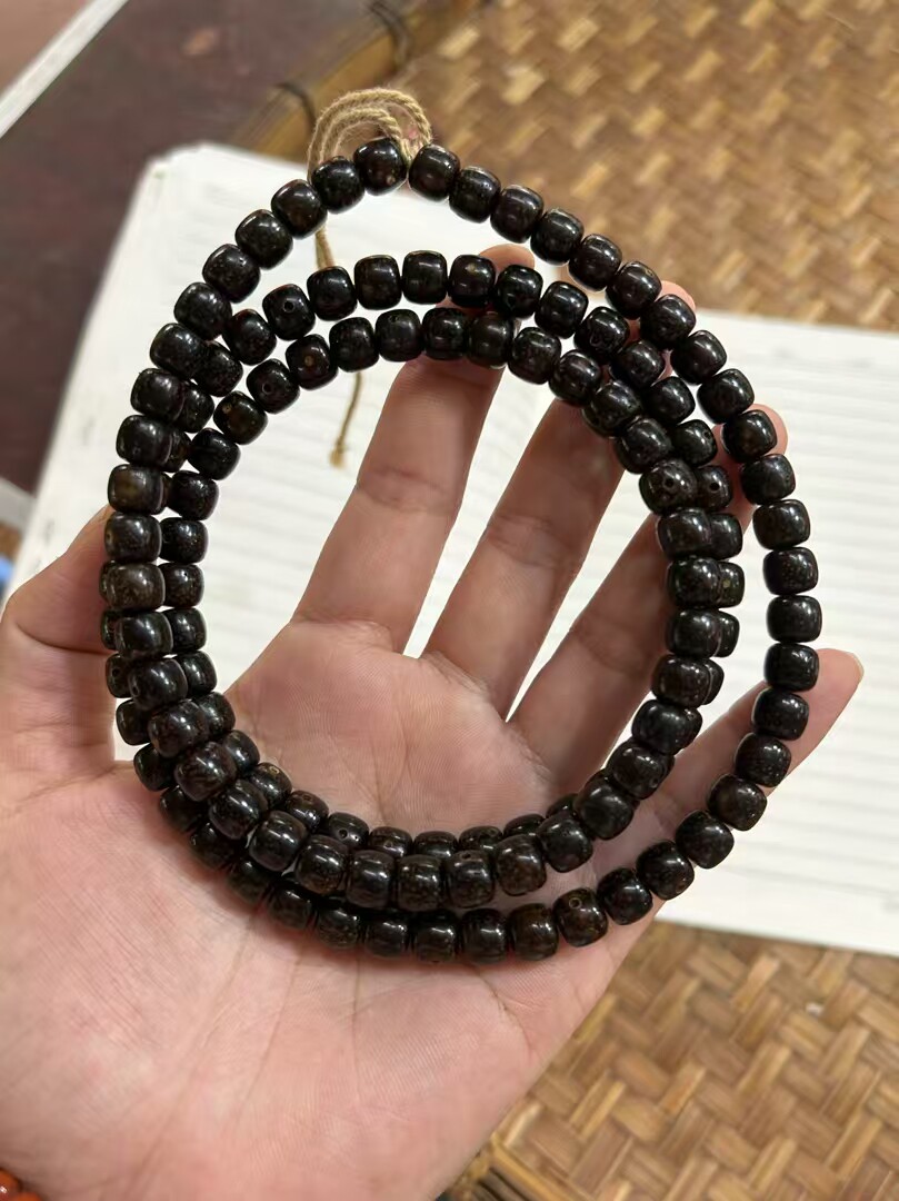 海南星月菩提原生态黑金虎皮纹老型桶珠手串男女佛珠文玩手链念珠