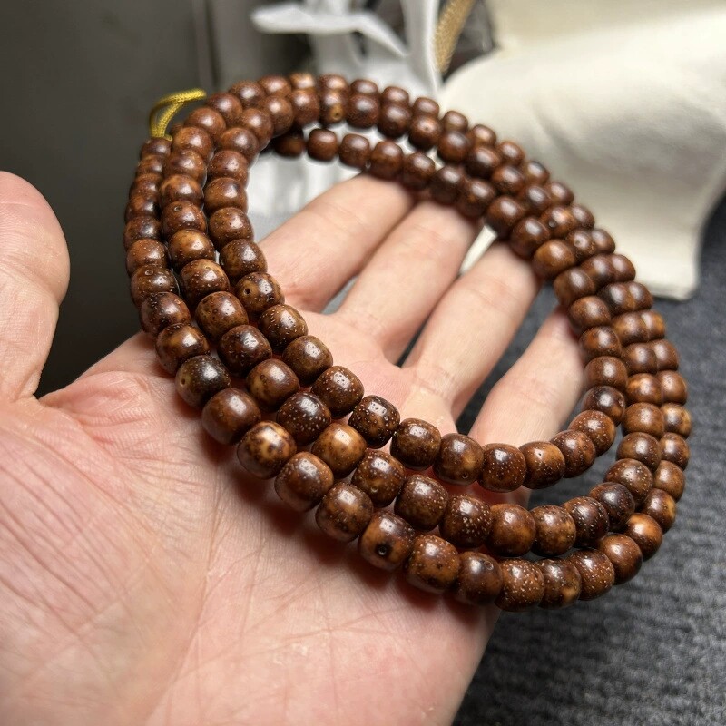 天然虎皮星月陈籽星月菩提子108颗佛珠手链 陈化料玉化籽星月手串