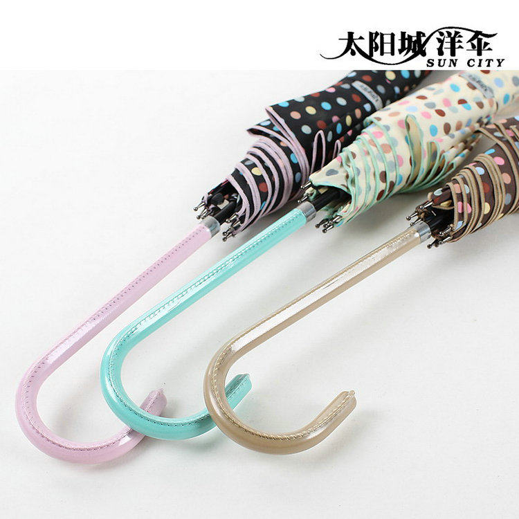正品太阳城洋伞弯柄圆点印花直杆自动开晴雨伞女士长柄加大雨伞