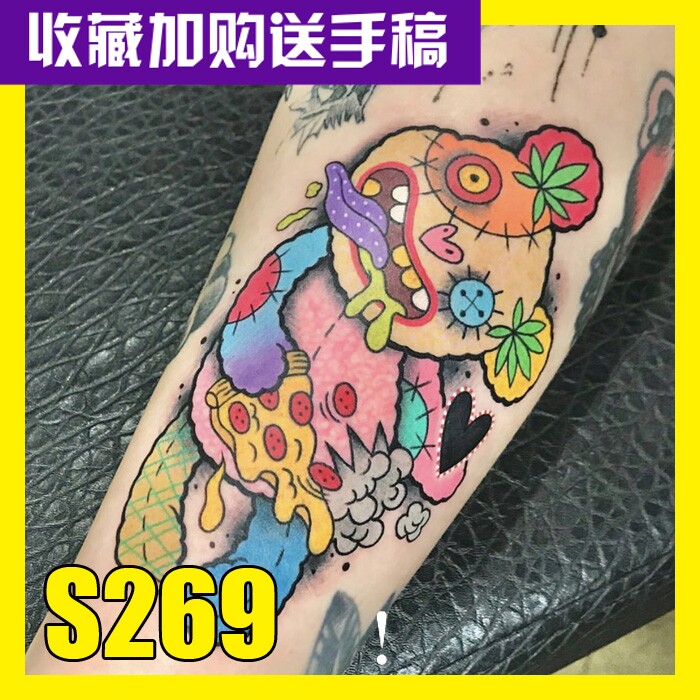 另类彩色卡通纹身手稿newschool美少女战士图案猫咪小新参考素材