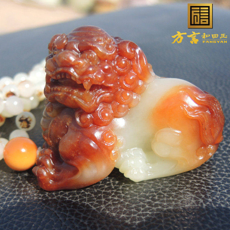 方言包真巨漏老熟罕见鸽血红沁一线天原生黄口籽料狮子吊坠把件R