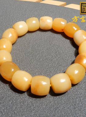惊呆方言品牌和田玉精品特色唐河黄沁籽料老型珠卡12mm手串手链R5