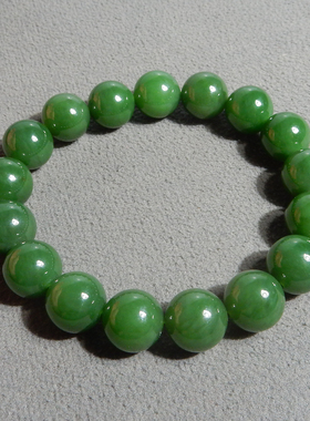 方言和田玉精品特惠俄罗斯老坑料辣阳绿碧玉12mm圆珠手串手链A5