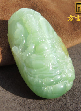 嗨了方言和田玉佩戴级细腻俄罗斯碧玉白玉猫眼普度众生观音吊坠s2