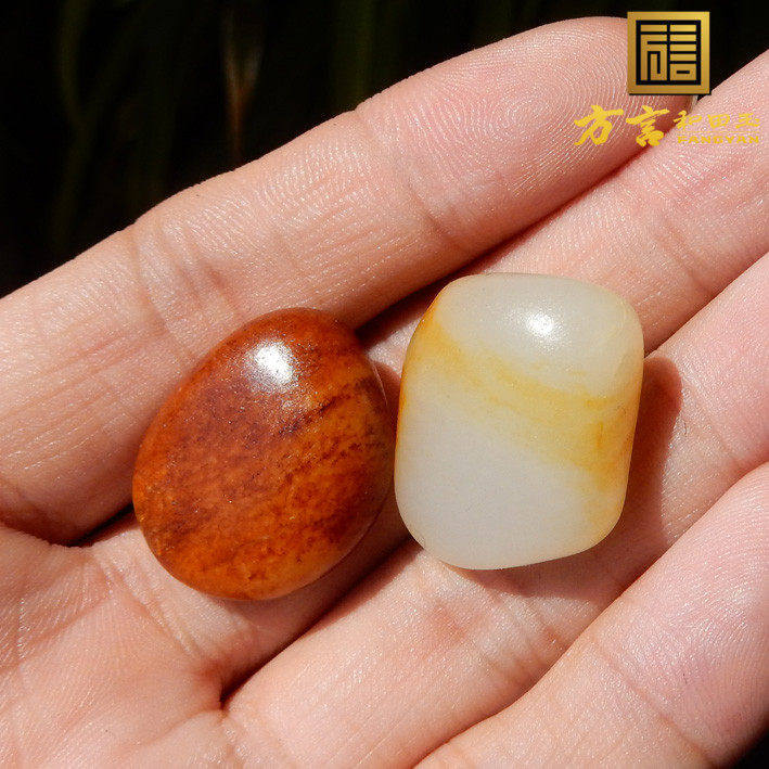 方言和田玉羊脂玉一线天红沁精品皮色原石黄沁籽料手链玩料手串f