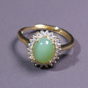 亏麻了方言特惠俄料高冰碧玉鸭蛋青银镶玉轻奢高级感女活口戒指A6