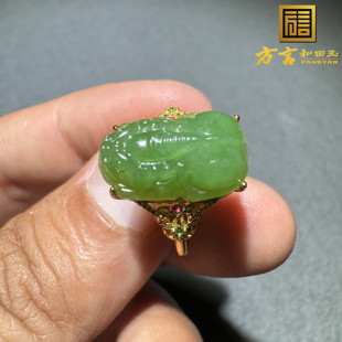 放漏方言和田玉精品珍藏俄罗斯老坑碧玉菠菜绿无黑点貔貅戒指S