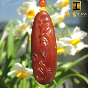 精品蒋喜墨玉河近无结构红沁籽料长条型原石关公吊坠子R 方言推荐