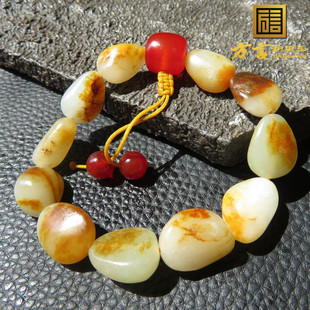 嗨翻天方言品牌和田玉精品珍品新疆细腻黄沁皮白玉籽料原石手串w