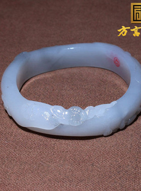 惊呆了方言品牌和田玉珍藏级青海料烟紫内径卡54mm花开富贵手镯O8