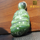 方言巨漏绿猫眼碧玉活灵活现钟馗吊坠高品质黄金猫眼金镶玉顶珠R