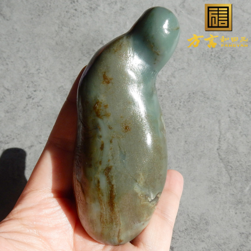 方言正品回馈珍藏罕见无结构鹿皮天蓝色蓝玉籽料包浆原石悟道w