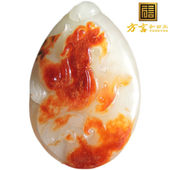 方言和田玉巨漏古河道双面聚枣红皮白玉俏色精工雕籽料龙虎吊坠R