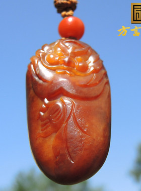 镇店之宝方言和田玉黄色名品玉全包红皮原生黄玉独籽料钟馗吊坠F