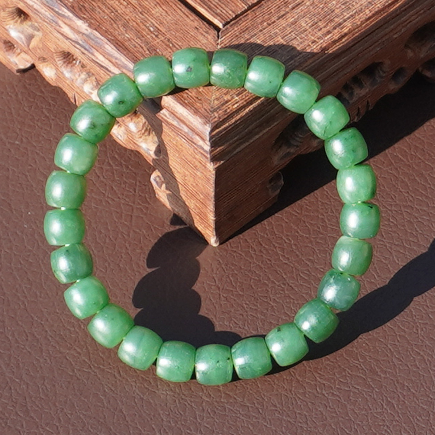 仅一条168回馈玉友方言俄料细腻油润碧玉苹果绿8mm直切男女手链A6