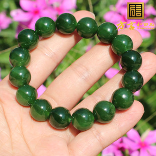 方言和田玉俄罗斯七号矿细腻油润正阳绿碧玉带猫眼12mm圆珠手串A6