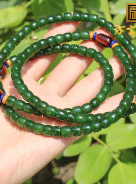王炸封神方言和田玉俄料无结构细润菠菜绿碧玉7mm直切项链手链A6