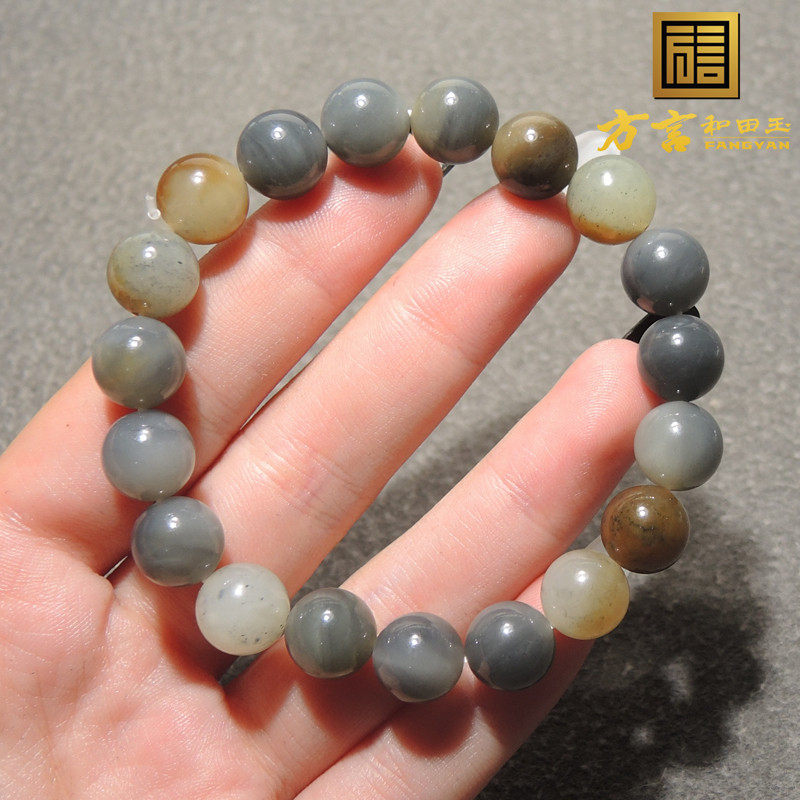 年度回馈方言和田玉大漠古风楼兰三色且末糖青花三彩卡10mm项链R9